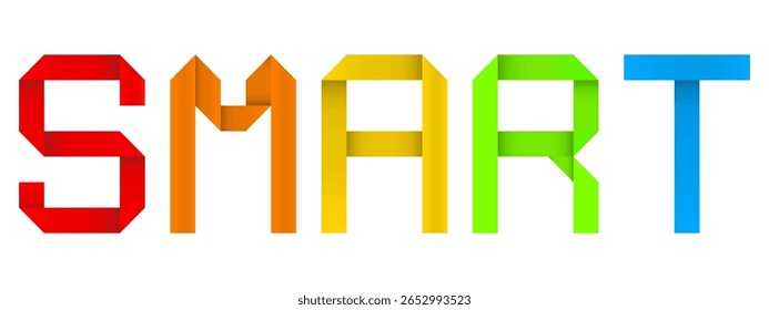 Conceito vetorial ou fonte origami de papel conceitual formando a palavra SMART isolada no fundo branco como uma metáfora para inteligência, educação, desenvolvimento, criatividade, curiosidade e imaginação