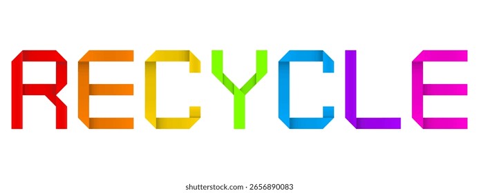 Vector concept or conceptual paper origami font forming the RECYCLE word isolated on white background as a metaphor for ecology, materials conversion,  waste management and environment