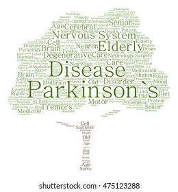 Konzeptuelle Parkinson-Krankheit Gesundheitsversorgung oder Störung des Nervensystems abstrakte Baumwoll-Wolke einzeln auf Hintergrundmetapher für Gesundheit, Krankheit, degenerative, genetische Symptomen Gehirn