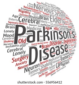 Vector concept conceptual Parkinson`s disease healthcare or nervous system disorder abstract word cloud isolated on background metaphor to healthcare, illness, degenerative, genetic, symptom or brain
