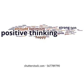 Vector concept conceptual positive thinking, happy or strong attitude abstract word cloud isolated on background metaphor to optimism, smile, faith, goals, courageous, goodness, happiness inspiration
