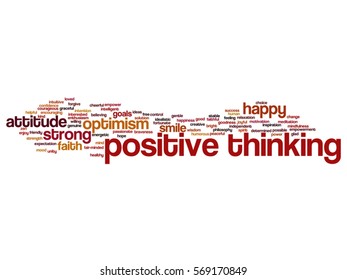 Vector concept conceptual positive thinking, happy or strong attitude abstract word cloud isolated on background metaphor to optimism, smile, faith, goals, courageous, goodness, happiness inspiration
