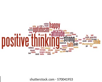 Vetor conceito conceitual positivo pensamento, atitude feliz ou forte abstrato palavra nuvem isolada sobre metáfora de fundo para otimismo, sorriso, fé, objetivos, corajoso, bondade, felicidade inspiração