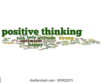 Vector concept conceptual positive thinking, happy or strong attitude abstract word cloud isolated on background metaphor to optimism, smile, faith, goals, courageous, goodness, happiness inspiration