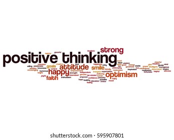 Vector concept conceptual positive thinking, happy or strong attitude abstract word cloud isolated on background metaphor to optimism, smile, faith, goals, courageous, goodness, happiness inspiration