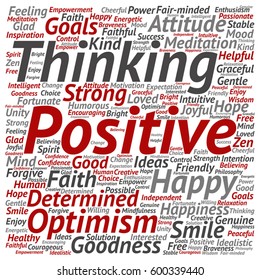 Vector concept or conceptual positive thinking, happy or strong attitude square word cloud isolated on background metaphor to optimism, smile, faith, goals, courageous, goodness, happiness inspiration