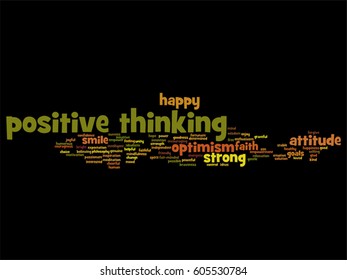 Vector concept conceptual positive thinking, happy or strong attitude abstract word cloud isolated on background  metaphor to optimism, smile, faith, goals, courageous, goodness, happiness inspiration