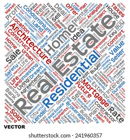 Vector concept or conceptual real estate or housing text word cloud tagcloud isolated on background, metaphor to investment, family, home, building, sale, residential, property, construction business
