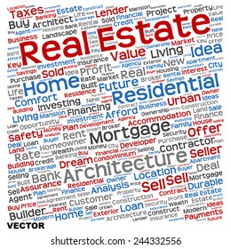 Vector concept or conceptual real estate or housing text word cloud tagcloud isolated on background, metaphor to investment, family, home, building, sale, residential, property, construction business