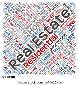 Vector concept or conceptual real estate or housing text word cloud tagcloud isolated on background, metaphor to investment, family, home, building, sale, residential, property, construction business