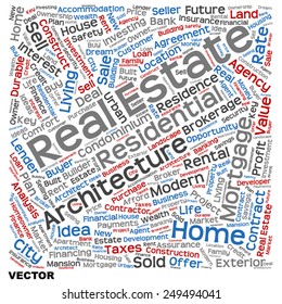 Vector concept or conceptual real estate or housing text word cloud tagcloud isolated on background, metaphor to investment, family, home, building, sale, residential, property, construction business