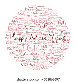 Vector concept or conceptual red Happy New Year 2016 Christmas abstract holiday word cloud isolated on background metaphor to happy, celebrate, eve, festive, future, joy, december, wish, jolly Santa