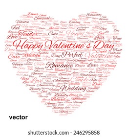 Vector concept or conceptual red wordcloud text in shape of heart symbol isolated on white background, metaphor to love, romance, passion, romantic, emotion, marriage, valentine, desire or affection
