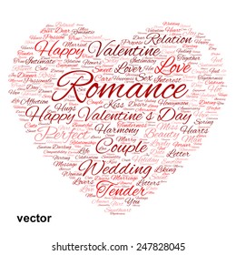 Concepto vectorial o texto de nube roja conceptual en forma de símbolo cardíaco aislado en fondo blanco, metáfora del amor, romance, pasión, romántico, emoción, matrimonio, valentina, deseo o afecto