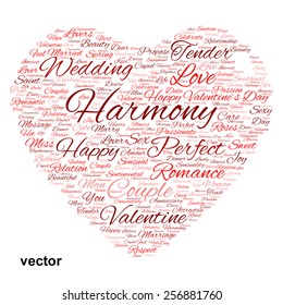 Concepto vectorial o texto de nube roja conceptual en forma de símbolo cardíaco aislado en fondo blanco, metáfora del amor, romance, pasión, romántico, emoción, matrimonio, valentina, deseo o afecto