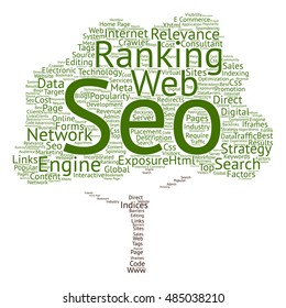 Vector concept conceptual search engine optimization, seo abstract tree  word cloud isolated on background metaphor to marketing, web, internet, strategy, online, rank, result,  network, top relevance