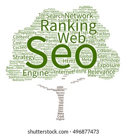 Vector concept conceptual search engine optimization, seo abstract tree word cloud isolated on background metaphor to marketing, web, internet, strategy, online, rank, result, network, top relevance