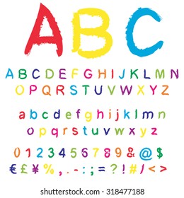 Vector concept or conceptual set or collection of colorful handwritten, red sketch or paint fonts isolated on white background, metaphor to school, education, childhood, artistic, graffiti or children