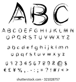Vector concept or conceptual set or collection of black handwritten, sketch or scribble paint fonts isolated, white background, metaphor to school, education, childhood, artistic, graffiti or children