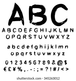 Vector concept or conceptual set or collection of black handwritten, sketch or scribble paint fonts isolated, white background, metaphor to school, education, childhood, artistic, graffiti or children