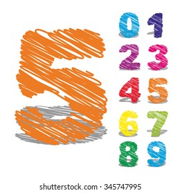 Vector concept or conceptual set or collection of colorful handwritten, sketch or scribble fonts isolated on white background