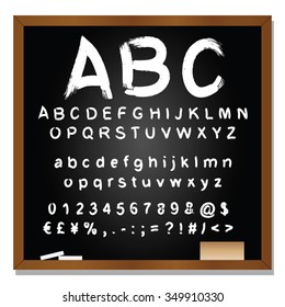 Vector concept or conceptual set or collection of white handwritten, sketch or scribble fonts isolated on blackboard black background, metaphor to school, education, childhood, artistic or children
