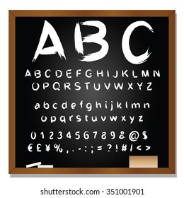 Vector concept or conceptual set or collection of white handwritten, sketch or scribble fonts isolated on blackboard black background, metaphor to school, education, childhood, artistic or children