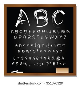 Vector concept or conceptual set or collection of white handwritten, sketch or scribble fonts isolated on blackboard black background, metaphor to school, education, childhood, artistic or children
