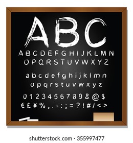 Vector concept or conceptual set or collection of white handwritten, sketch or scribble fonts isolated on blackboard black background, metaphor to school, education, childhood, artistic or children