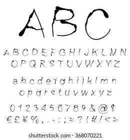 Vector concept or conceptual set or collection of black handwritten, sketch or scribble paint fonts isolated, white background, metaphor to school, education, childhood, artistic, graffiti or children