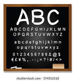 Vector concept or conceptual set or collection of white handwritten, sketch or scribble fonts isolated on blackboard black background, metaphor to school, education, childhood, artistic or children