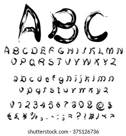 Vector concept or conceptual set or collection of black handwritten, sketch or scribble paint fonts isolated, white background, metaphor to school, education, childhood, artistic, graffiti or children