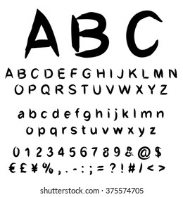 Vector concept or conceptual set or collection of black handwritten, sketch or scribble paint fonts isolated, white background, metaphor to school, education, childhood, artistic, graffiti or children
