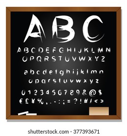 Vector concept or conceptual set or collection of white handwritten, sketch or scribble fonts isolated on blackboard black background, metaphor to school, education, childhood, artistic or children
