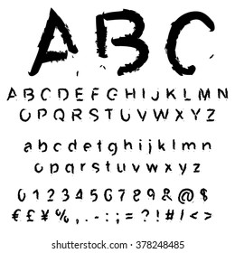 Vector concept or conceptual set or collection of black handwritten, sketch or scribble paint fonts isolated, white background, metaphor to school, education, childhood, artistic, graffiti or children