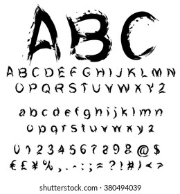 Vector concept or conceptual set or collection of black handwritten, sketch or scribble paint fonts isolated, white background, metaphor to school, education, childhood, artistic, graffiti or children