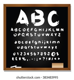 Vector concept or conceptual set or collection of white handwritten, sketch or scribble fonts isolated on blackboard black background, metaphor to school, education, childhood, artistic or children