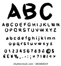 Vector concept or conceptual set or collection of black handwritten, sketch or scribble paint fonts isolated, white background, metaphor to school, education, childhood, artistic, graffiti or children