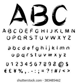 Vector concept or conceptual set or collection of black handwritten, sketch or scribble paint fonts isolated, white background, metaphor to school, education, childhood, artistic, graffiti or children