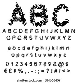 Vector concept or conceptual set or collection of black handwritten, sketch or scribble paint fonts isolated, white background, metaphor to school, education, childhood, artistic, graffiti or children
