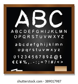 Vector concept or conceptual set or collection of white handwritten, sketch or scribble fonts isolated on blackboard black background, metaphor to school, education, childhood, artistic or children