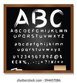 Vector concept or conceptual set or collection of white handwritten, sketch or scribble fonts isolated on blackboard black background, metaphor to school, education, childhood, artistic or children