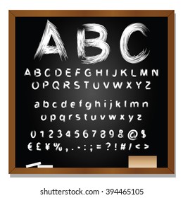Vector concept or conceptual set or collection of white handwritten, sketch or scribble fonts isolated on blackboard black background, metaphor to school, education, childhood, artistic or children