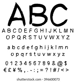 Vector concept or conceptual set or collection of black handwritten, sketch or scribble paint fonts isolated, white background, metaphor to school, education, childhood, artistic, graffiti or children
