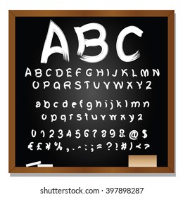 Vector concept or conceptual set or collection of white handwritten, sketch or scribble fonts isolated on blackboard black background, metaphor to school, education, childhood, artistic or children
