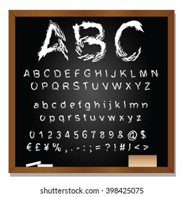 Vector concept or conceptual set or collection of white handwritten, sketch or scribble fonts isolated on blackboard black background, metaphor to school, education, childhood, artistic or children