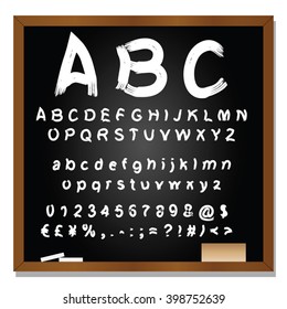 Vector concept or conceptual set or collection of white handwritten, sketch or scribble fonts isolated on blackboard black background, metaphor to school, education, childhood, artistic or children