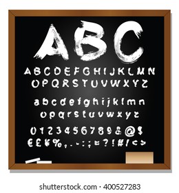 Vector concept or conceptual set or collection of white handwritten, sketch or scribble fonts isolated on blackboard black background, metaphor to school, education, childhood, artistic or children