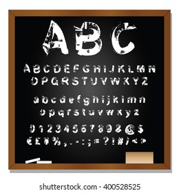 Vector concept or conceptual set or collection of white handwritten, sketch or scribble fonts isolated on blackboard black background, metaphor to school, education, childhood, artistic or children