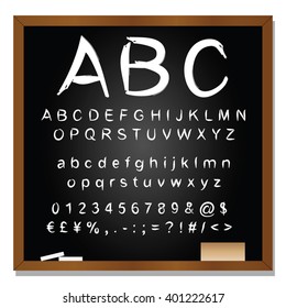 Vector concept or conceptual set or collection of white handwritten, sketch or scribble fonts isolated on blackboard black background, metaphor to school, education, childhood, artistic or children